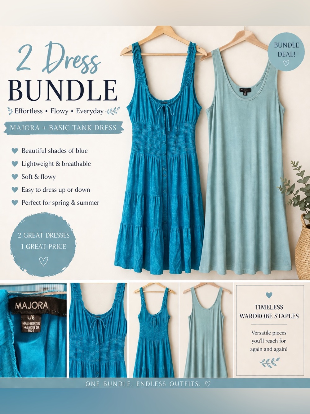 Summer Dress Bundle Blue Teal • Flowy Casual Sundress • Size L